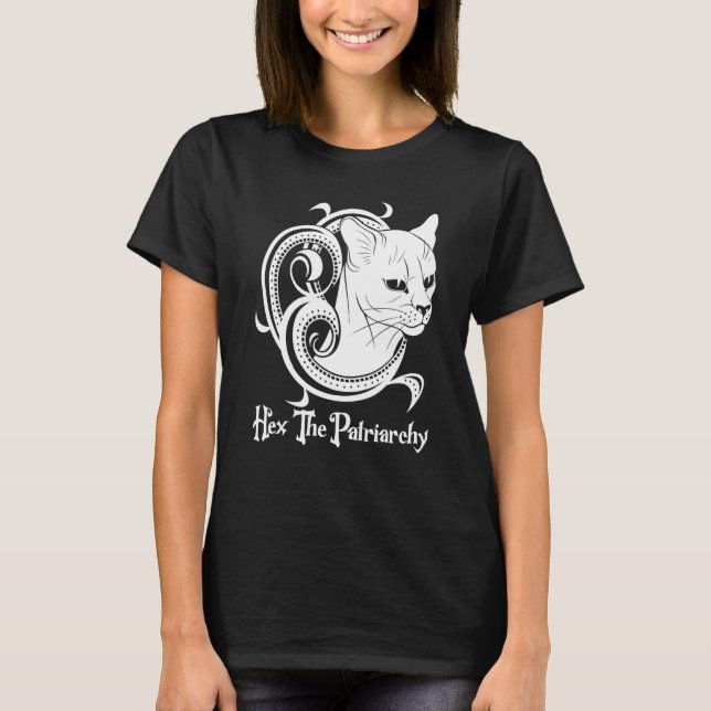 Feminist Witch Black Cat Hex The Patriarchy T Shirt (Framsida)