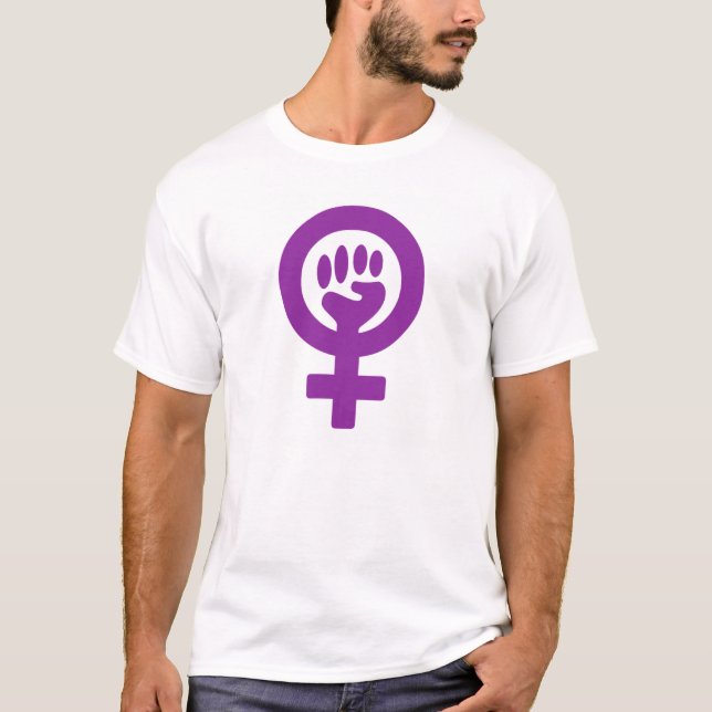 Feministen driver/kvinnan driver t shirt (Framsida)