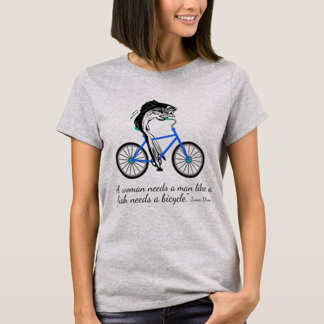 Feministisk fisk som rider en cykel (med t-shirt (Framsida)