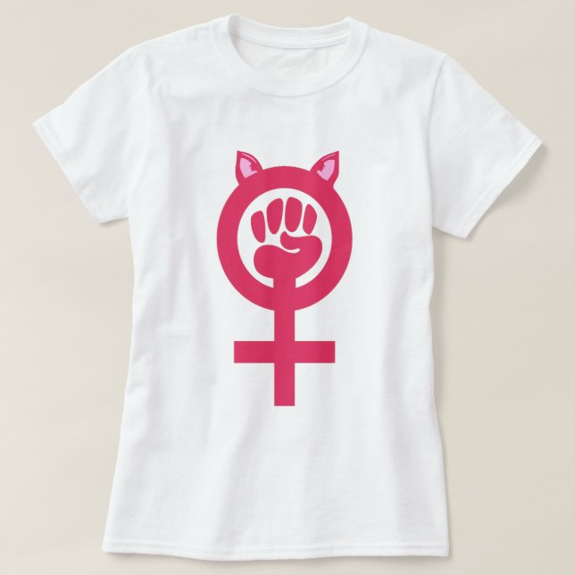 Feministisk Rosa Pussy Power Kvinnors mars Tee Shirt (Design framsida)