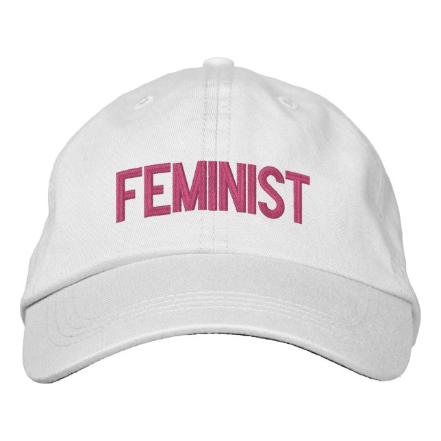 Feministisk shock rosa, vit modern broid broderad keps (Framsida)