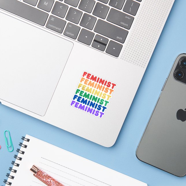 feministiskt pride regnbåge klistermärken (Laptop med iPhone)