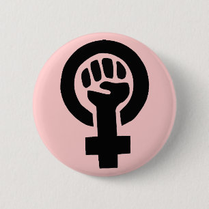 Feministiskt symbol med rosa bakgrund knapp