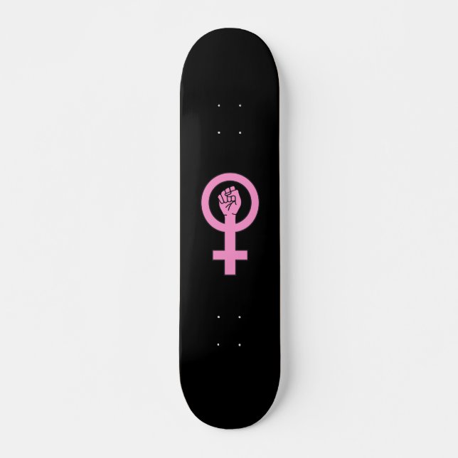 Feministiskt tecken svart mini skateboard bräda 18,5 cm (Framsida)
