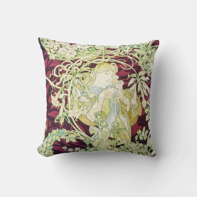 Femme à marguerite - Mucha daisy textilrepro Kudde (Framsida)