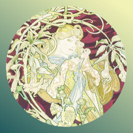 Femme à marguerite - Mucha daisy textilrepro Runt Klistermärke