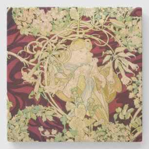 Femme à marguerite - Mucha daisy textilrepro Stenunderlägg
