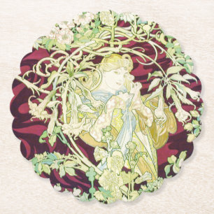 Femme à marguerite - Mucha daisy textilrepro Underlägg Papper