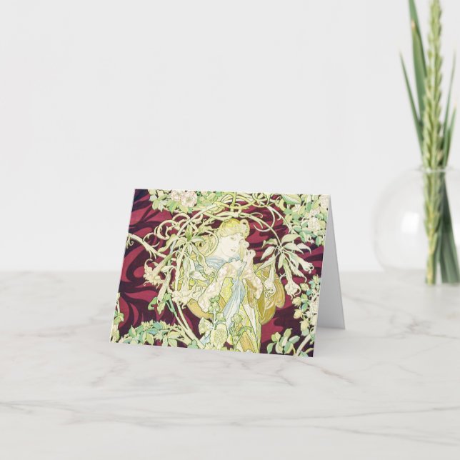 Femme à marguerite - Mucha textilrepro jul Helgkort (Framsida)