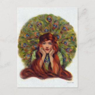 femme ancienne, plumes de paon, art nouveau helg vykort