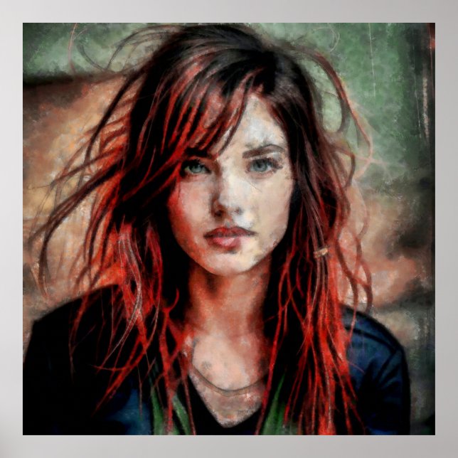 Femme aux cheveux rouges dans le vent poster (Framsidan)