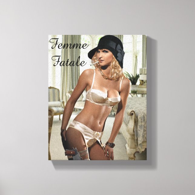 Femme Fatale Diva - Rökning och vapen 1920 Canvastryck (Framsida)