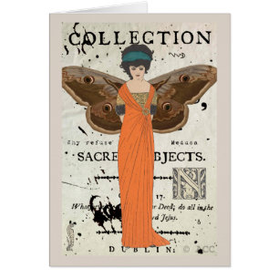 Femme Fatale Winged Woman Orange Dress Hälsningskort