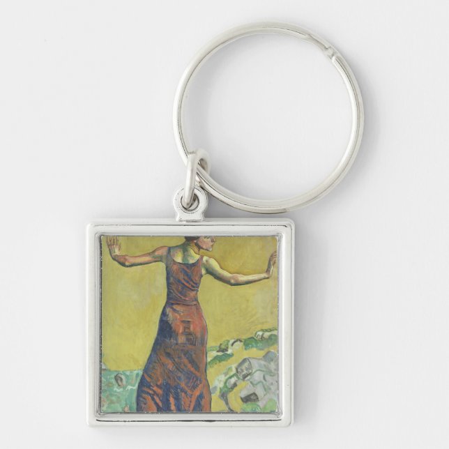 Femme Joyeuse Fyrkantig Silverfärgad Nyckelring (Framsidan)