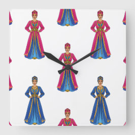 Femme marocaine en Motif vestimentaire traditionne Fyrkantig Klocka