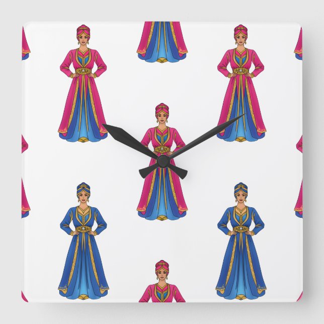 Femme marocaine en Motif vestimentaire traditionne Fyrkantig Klocka (Framsida)