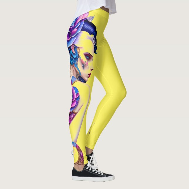 Femme Punk Cascading Blommigt Leggings (Höger)