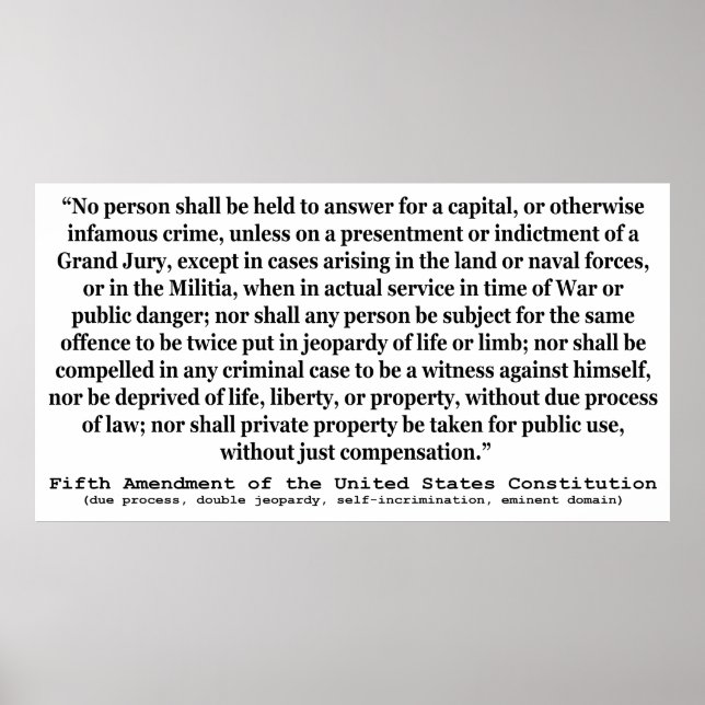 Femte ändringen av Förenade Stater-konstitutionen Poster (Framsidan)