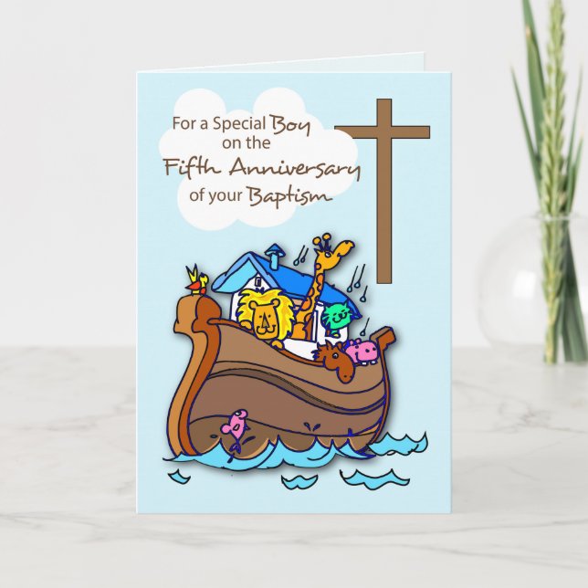 Femte årsdagen av Baptism Boy Noahs Ark Kort (Framsida)