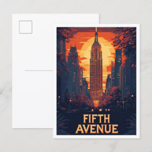 Femte Avenue NYC USA Vintage Illustration Travel Vykort
