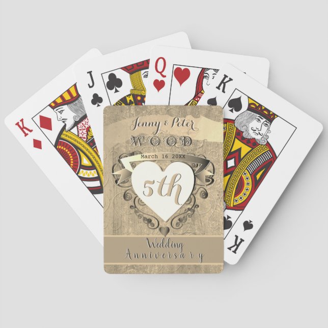 Femte Bröllop-årsdagen av "Wood" Casinokort (Baksidan)