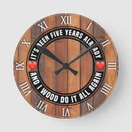Femte Bröllop-årsdagen av Wood Wall Clock Rund Klocka