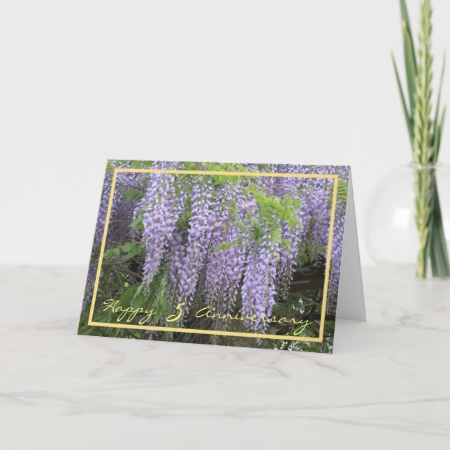 Femte Bröllop-årsdagen Önskemål Wisteria Flowers Kort (Framsida)