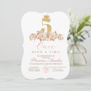 Femte Cute Rosa Guld Krona Princess Birthday Inbjudningar