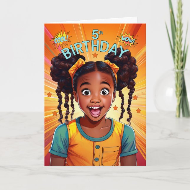 Femte födelsedag Afrikas amerikanska flickpop Art  Kort (Framsida)