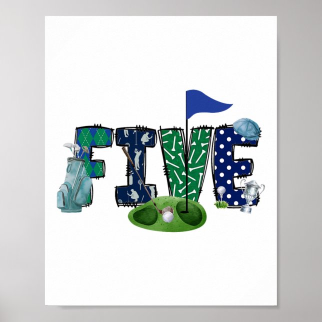 Femte födelsedag Golf-Temapartyet Golf Girl Boy Bi Poster (Framsidan)