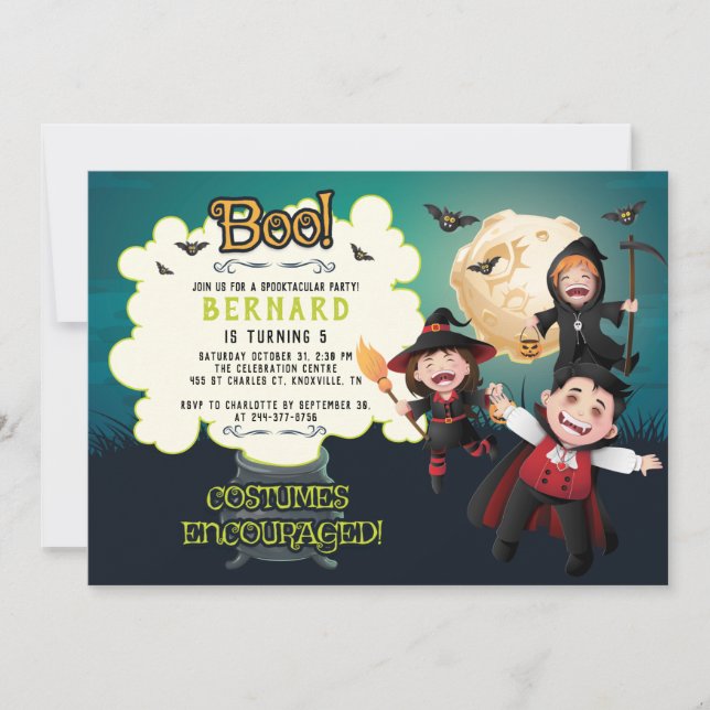 Femte födelsedag Halloween fest Inbjudningar (Framsida)