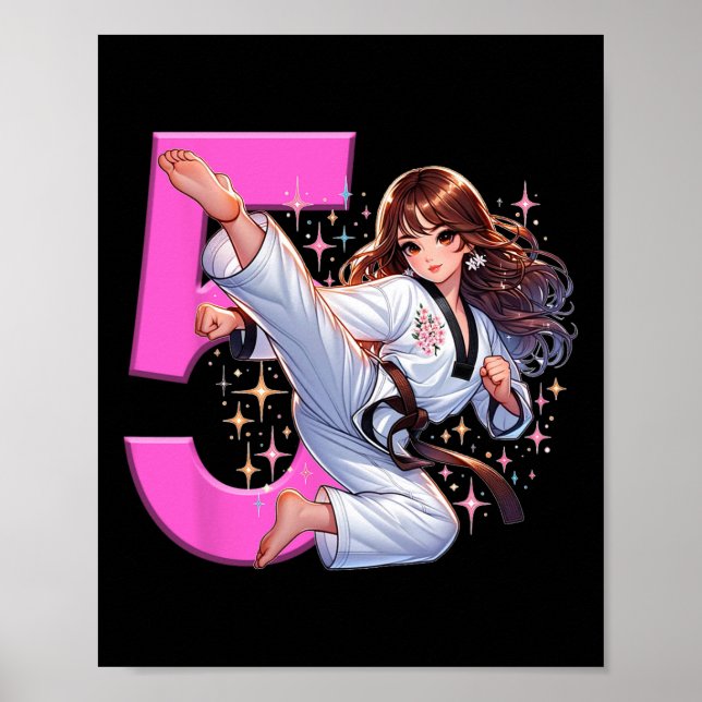 Femte födelsedag Martial Arts Party Taekwondo Kar Poster (Framsidan)