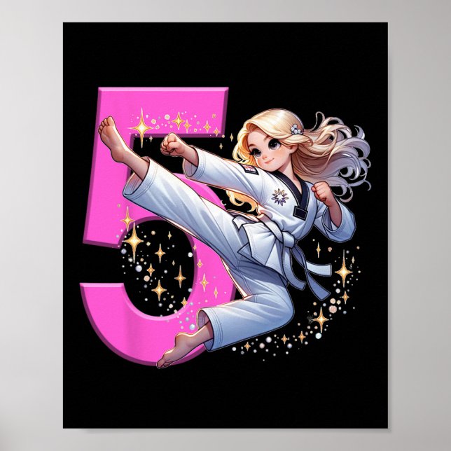 Femte födelsedag Martial Arts Party Taekwondo Kar Poster (Framsidan)