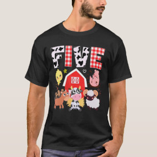 Femte födelsedagen 5 år gammalt lantbrukstema Djur T Shirt