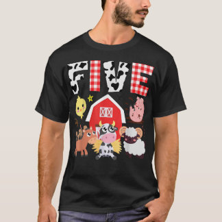 Femte födelsedagen 5 år gammalt lantbrukstema Djur T Shirt
