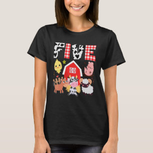 Femte födelsedagen 5 år gammalt lantbrukstema Djur T Shirt