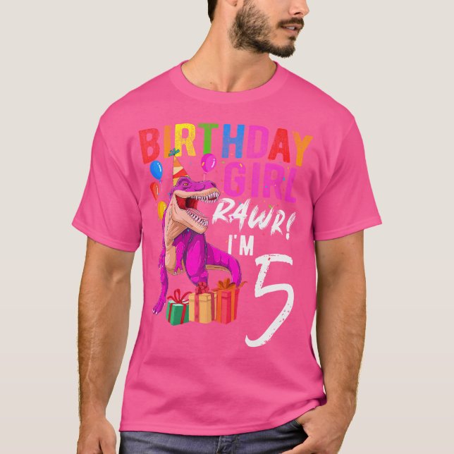 Femte födelsedagen 5 år Rosa Dinosaur Trex 5:e föd T Shirt (Framsida)