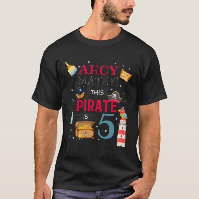 Femte födelsedagen Ahoy Matey Pirat Boy Party T Shirt (Framsida)