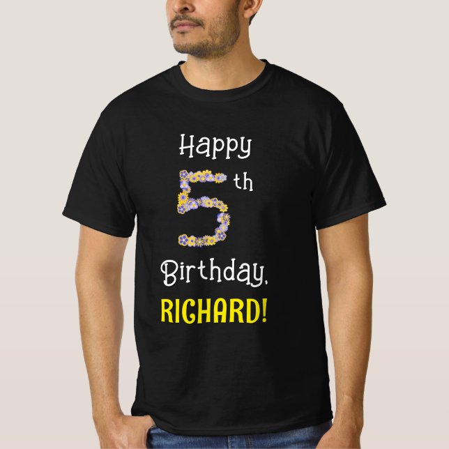 Femte födelsedagen: Blommigt Flowers Number "5" +  T Shirt (Framsida)