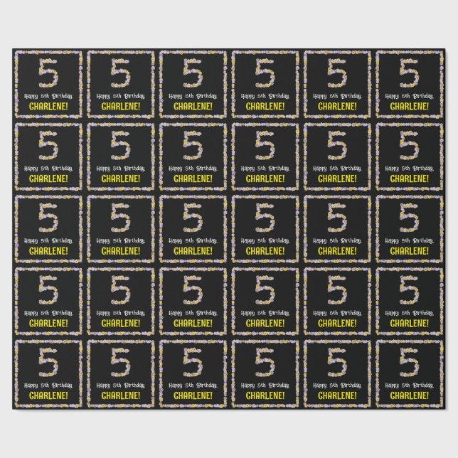 Femte födelsedagen: Blommigt Flowers Number, eget  Presentpapper (Seam)