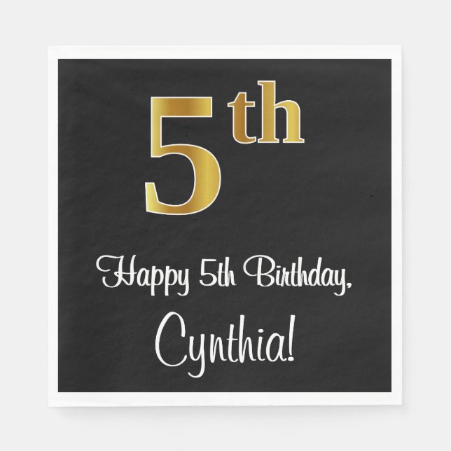 Femte födelsedagen ~ Elegant Luxurious Faux Guld S Pappersservett (Framsidan)