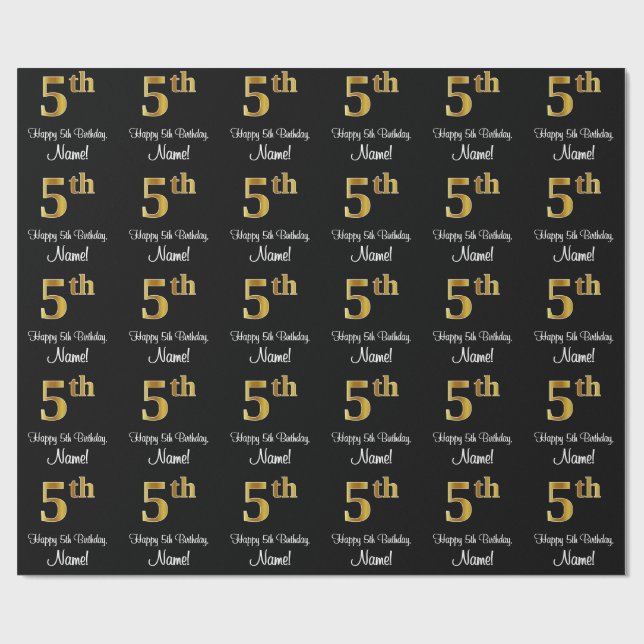 Femte födelsedagen: Elegant Luxurious Faux Guld Se Presentpapper (Platt)