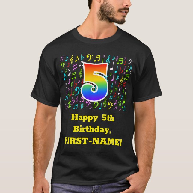Femte födelsedagen: Färgstarka musiksymboler, regn T Shirt (Framsida)