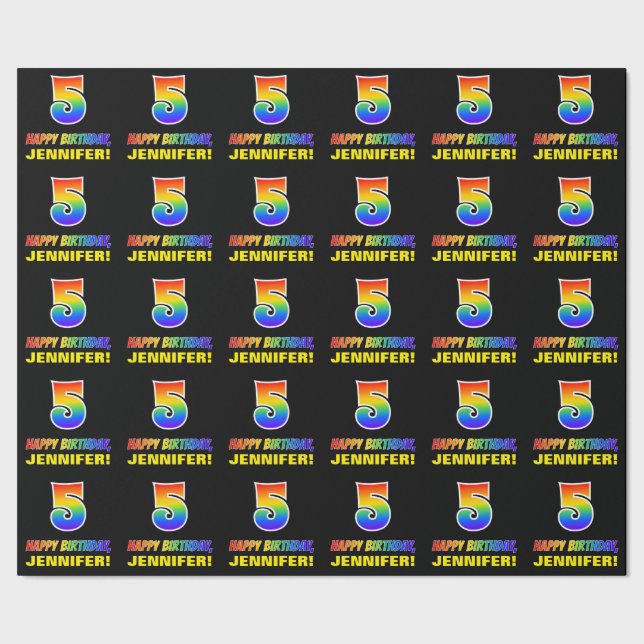 Femte födelsedagen: fetstil, Roligt, enkel, regnbå Presentpapper (Seam)