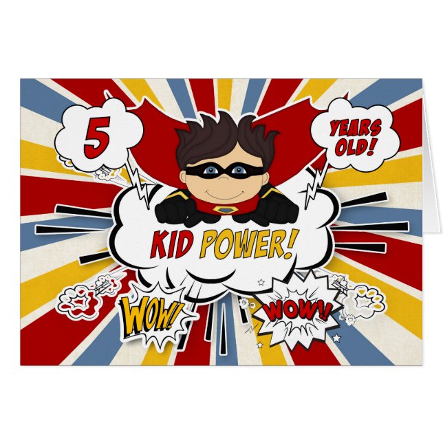 Femte födelsedagen för Boys Toppen Kid Red Tecknad Hälsningskort (Framsidan Horizontal)