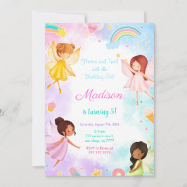 Femte födelsedagen Golden Fairy Party Inbjudningar