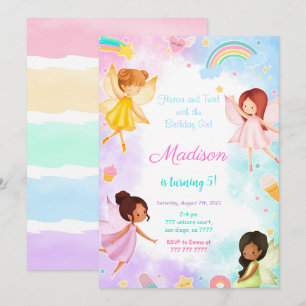 Femte födelsedagen Golden Fairy Party Inbjudningar