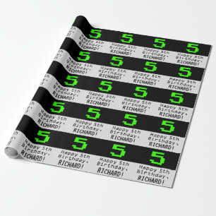 Femte födelsedagen - Nerdy/Geeky Stil ’5’ och Namn Presentpapper