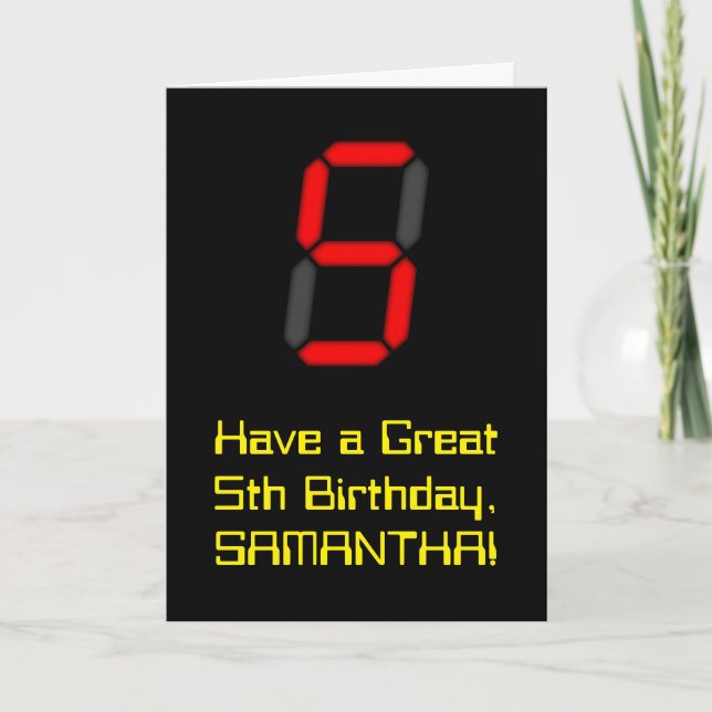 Femte födelsedagen: Red Digital Clock Stil "5" + N Kort (Framsida)