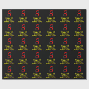 Femte födelsedagen: Red Digital Clock Stil "5" + N Presentpapper